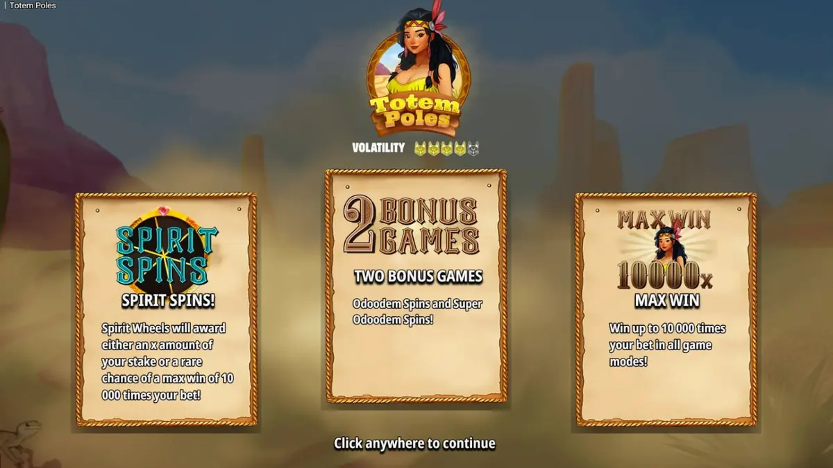 Tampilan visual slot Totem Poles dengan simbol totem dan latar belakang hutan